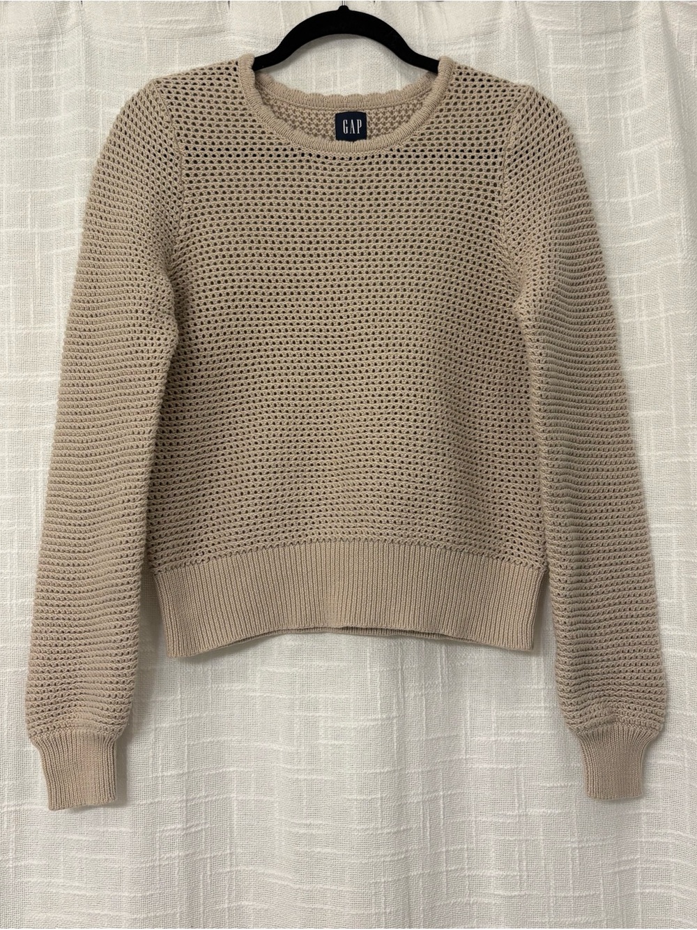 GAP Women's Beige Open-Weave Crewneck Sweater